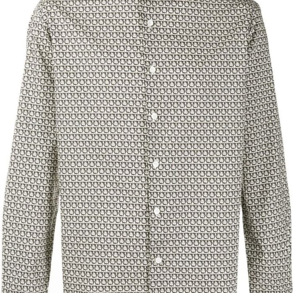 Salvatore Ferragamo Men’s Gancini Logo Print Button-Down Shirt M - Picture 2 of 8